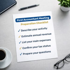 Checklist showing how to prepare for a first meeting with an accountant