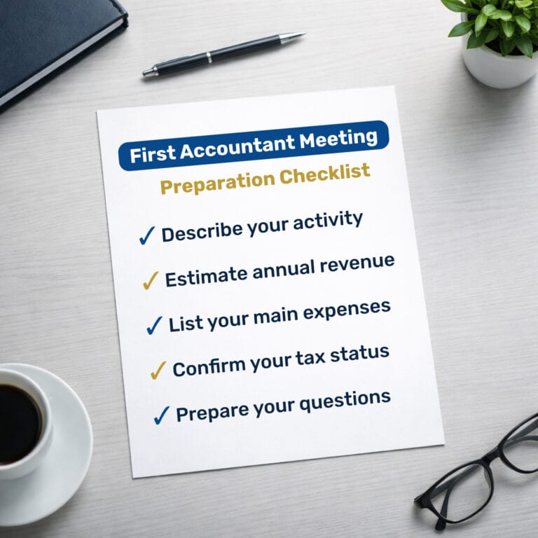 Checklist showing how to prepare for a first meeting with an accountant