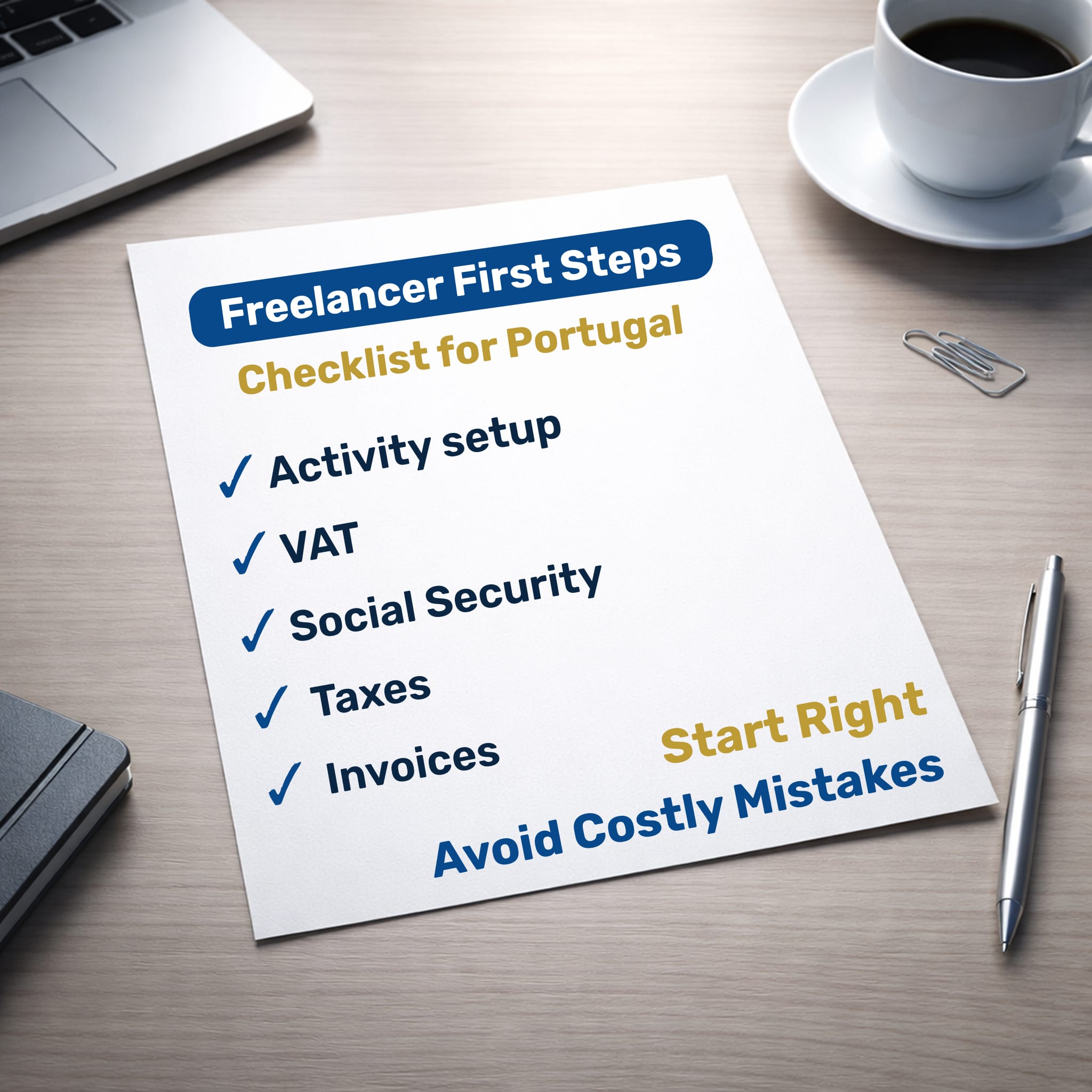 Freelancer first steps checklist in Portugal including VAT, invoices, social security and taxes