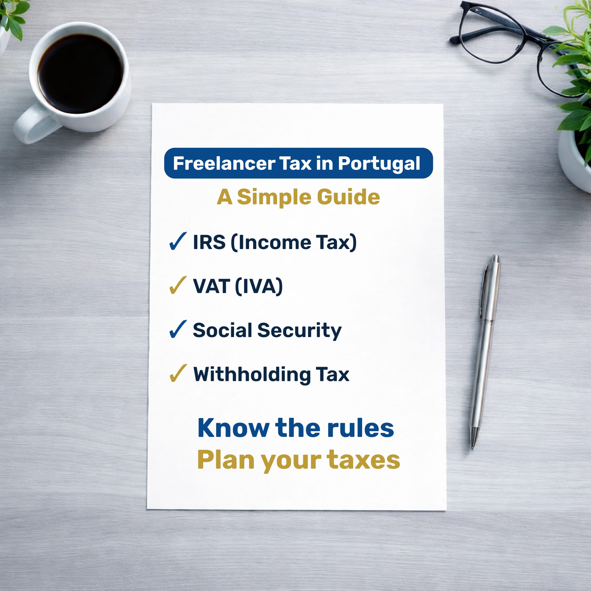 Freelancer tax Portugal guide showing IRS, VAT, social security and withholding tax for freelancers